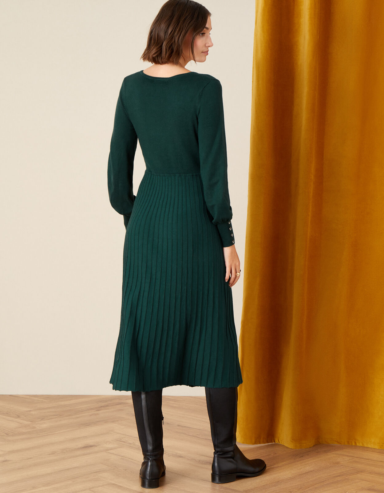 Square Neck Midi Dress Green | Casual ...